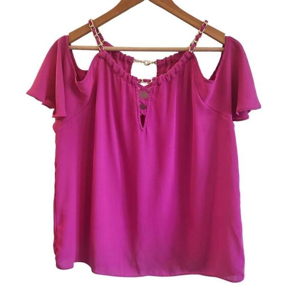 INC Pink Cold Shoulder Top Gold Chain Top Size Large - Picture 1 of 4
